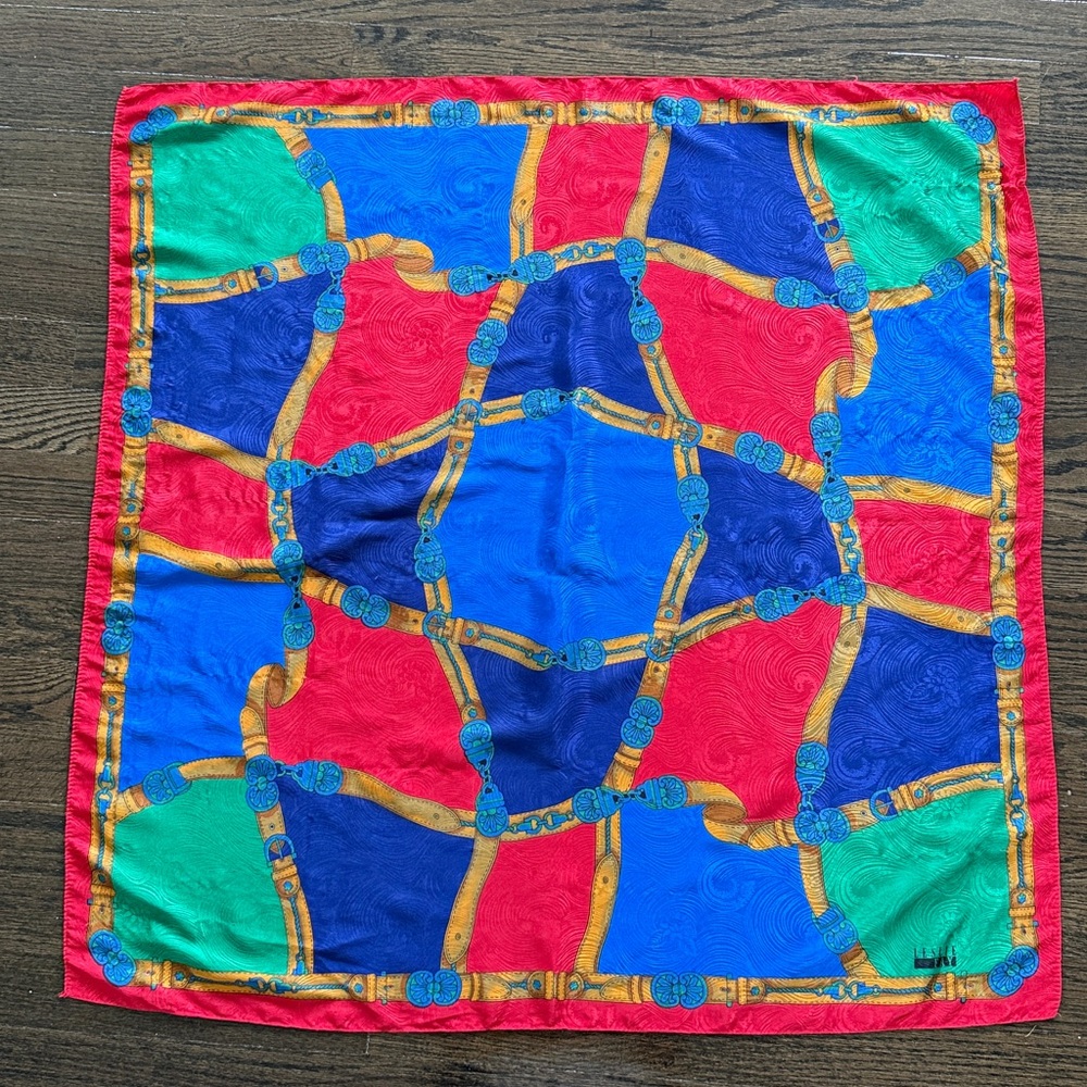 Leslie Fay Vintage Colorblock Scarf with Equestrian Design